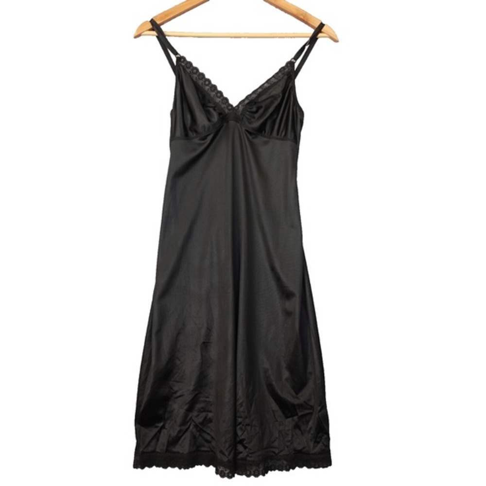 70s Vintage Coquette Lace Slip Dress XS Black Union Negligee Babydoll Slinky USA